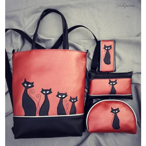 Boszorkány cicái 5 dbos szett (táska + tárca + neszeszer + kulcstartó+ kártytartó)