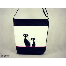 Szia Cicus táska fekete-fehér  pink csíkkal