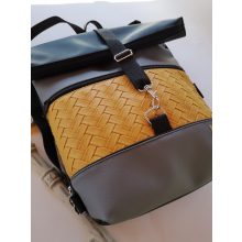 Fonott okker-szürke 2in1roll-top táska 