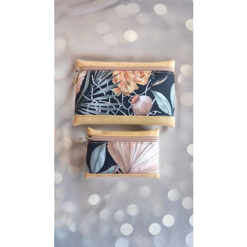 Pénztárca+kártyatartó szett (textilbőr-vászon) 