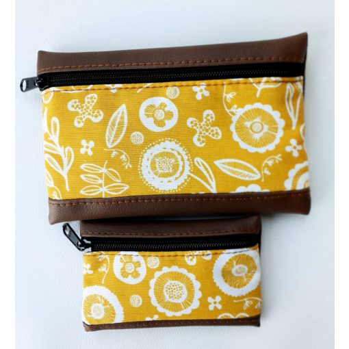 Pénztárca+kártyatartó szett (textilbőr-vászon) 