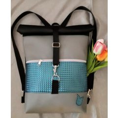 Roll-top 2in1 táska (szürke-3D kék- fekete)